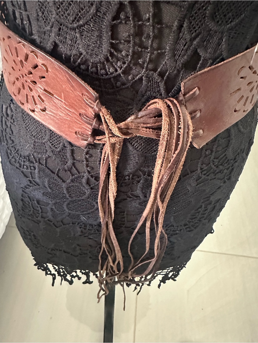 Boho Brown Lace-Up Leather Waist Belt length 28”